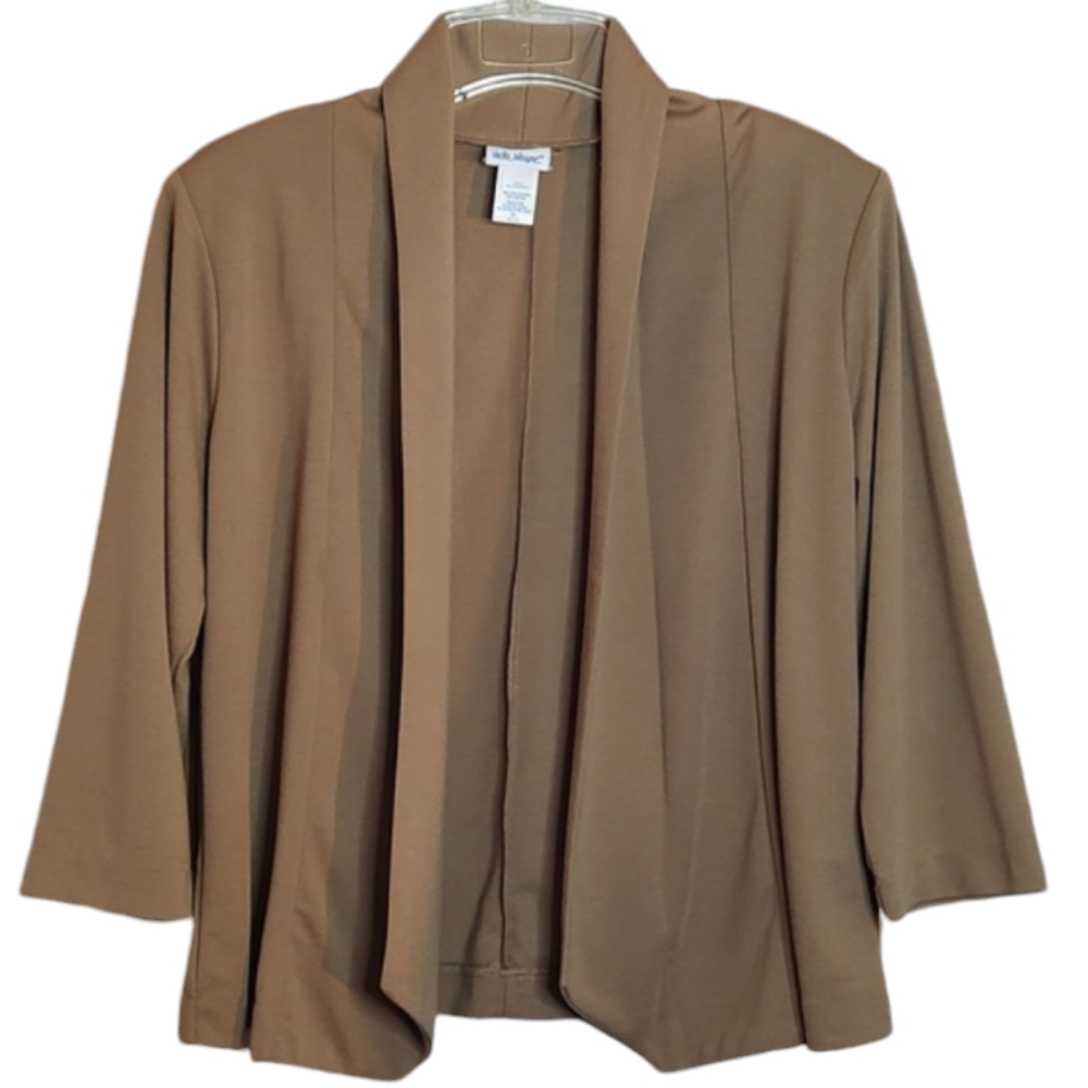 Tan Vicki Wayne Open Blazer with 3/4 Sleeves & Shawl Type Collar sz Large Petite